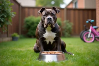 Mâle Am Bully XXL assis dans un jardin vert