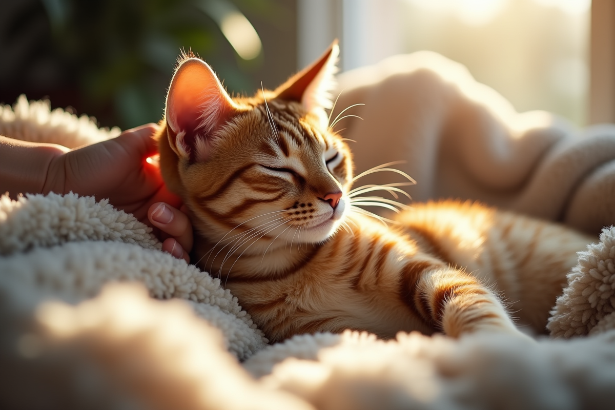 Chat détendu avec zone rasée reposant à la maison