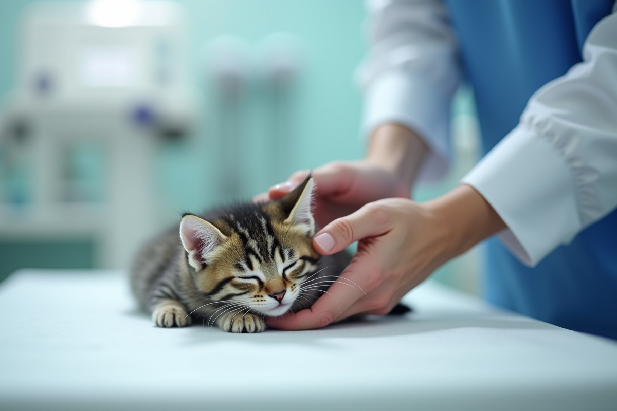 Chaton tabby en examen dans une salle de vétérinaire rassurante