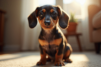 Chiot dachshund assis dans un salon ensoleille