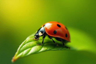Coccinelle rouge sur une feuille verte en jardin