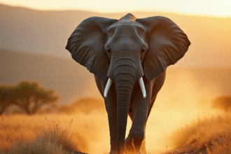 Eléphant adulte élégant marchant dans la savane ensoleillée