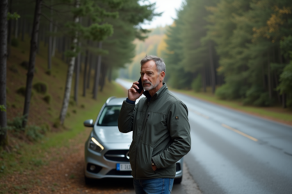 Homme d'âge moyen au téléphone à la campagne