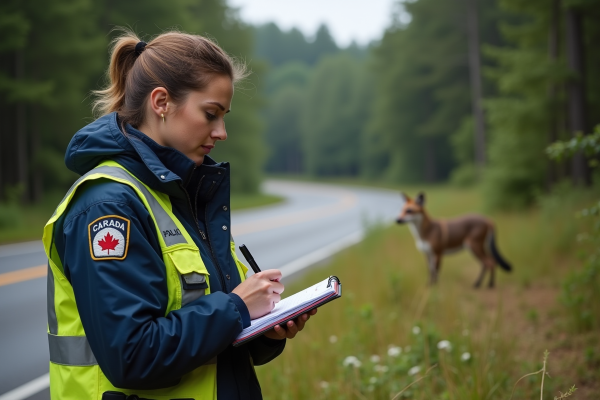 Officier de la faune documentant un cerf dans la forêt