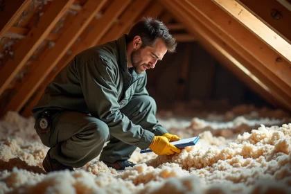 Technicien en lutte contre les nuisibles dans un grenier