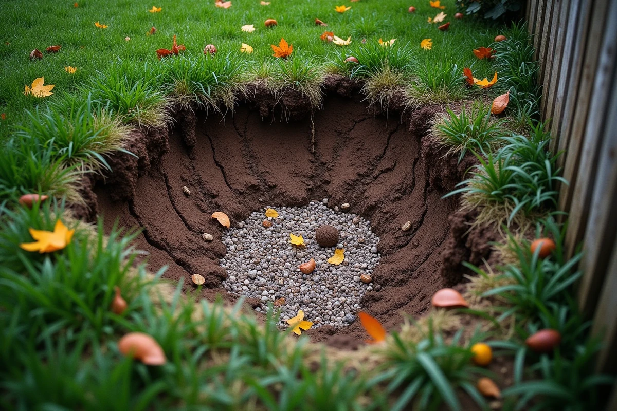 Gros plan sur un terrain labouré par des sangliers avec traces de boutis et sol retourné