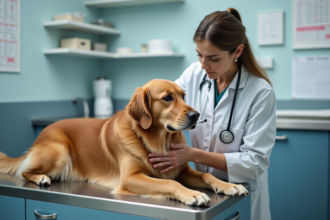 Vétérinaire examinant un chien dans la clinique