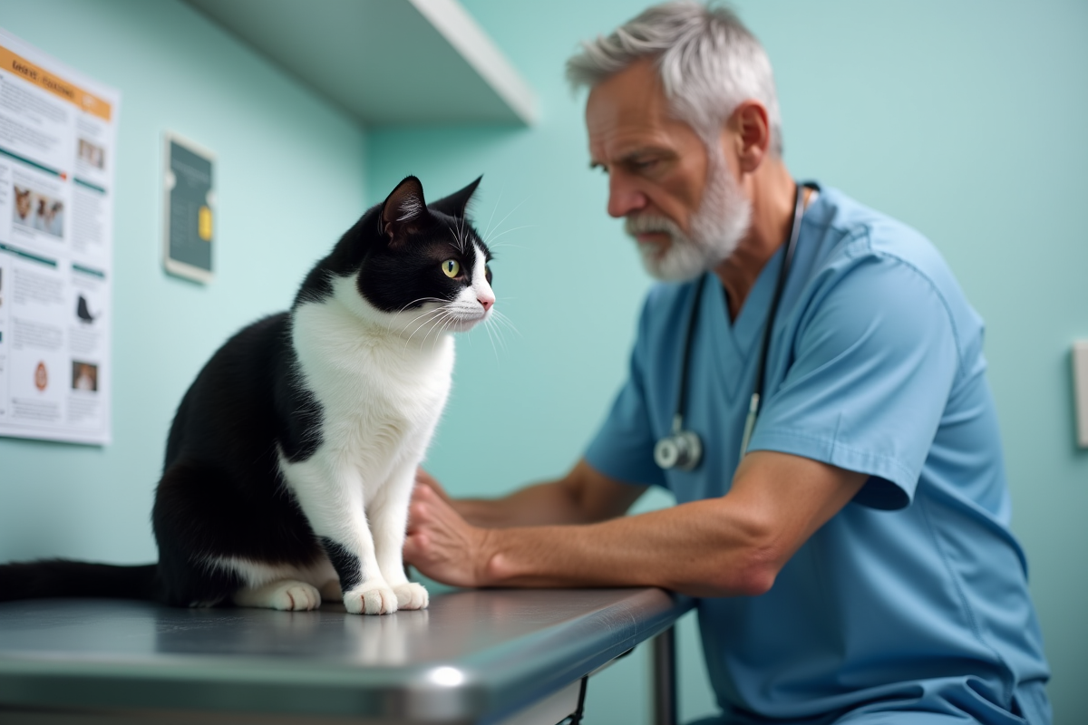 Vétérinaire examinant un chat âgé dans la clinique